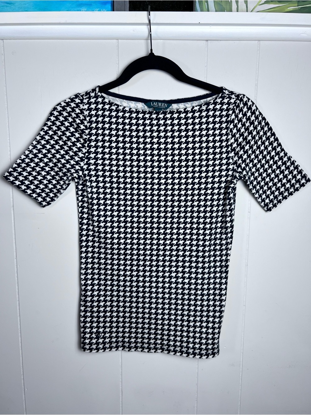 Lauren Ralph Lauren Black and White Houndstooth Short Sleeve Top Cotton size XS - Picture 2 of 11
